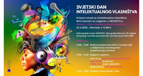 Vizual Svjetskog dana intelektualnog vlasništva - žena koja umjesto kose ima glazbene instrumente